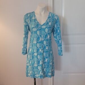 Lilly Pulitzer Juliet Dress Aqua and White Dress. Pattern - What A Racquet XL